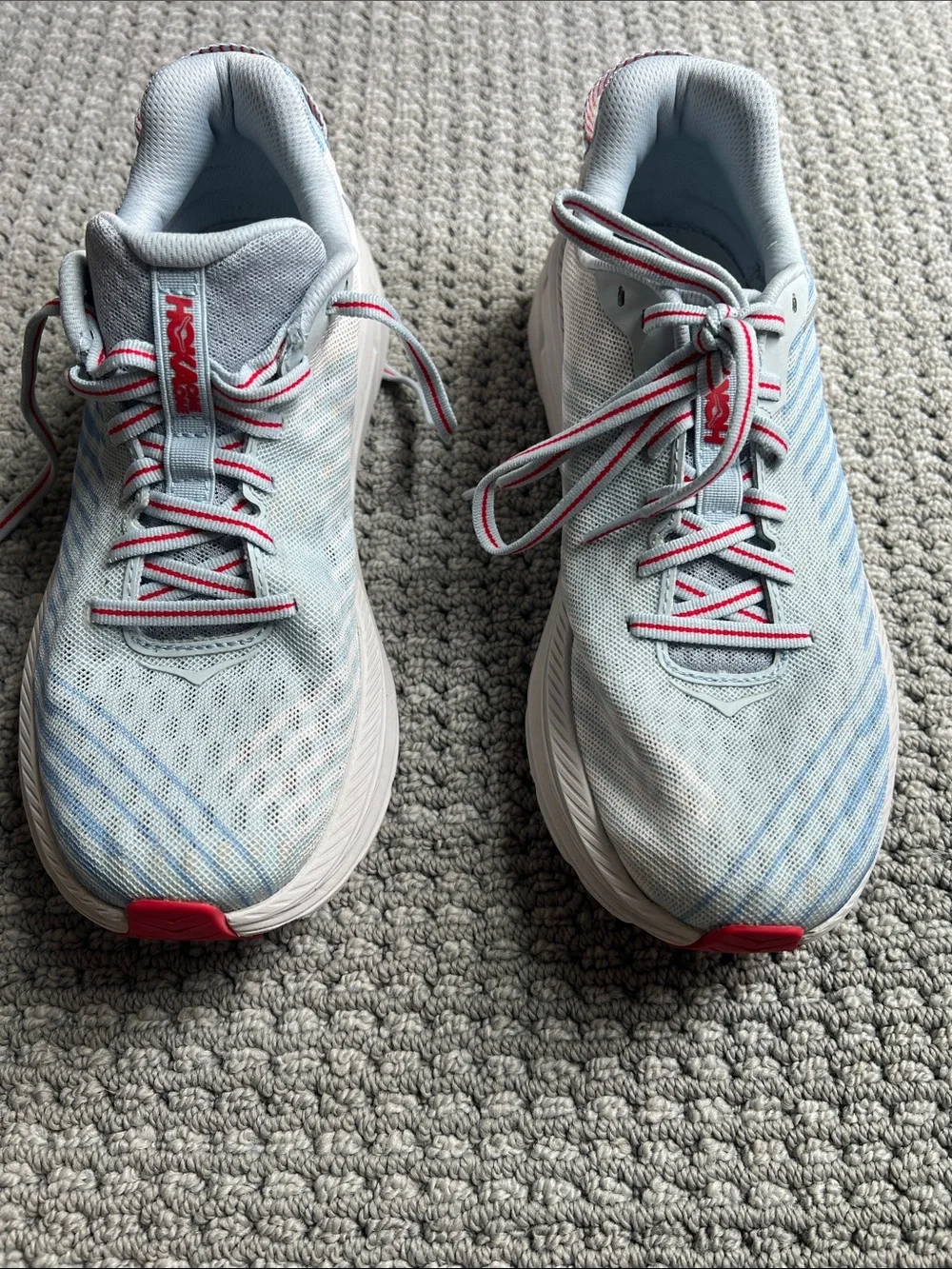 Hoka Women's Light Blue, White and Red Rincon Running Shoe
